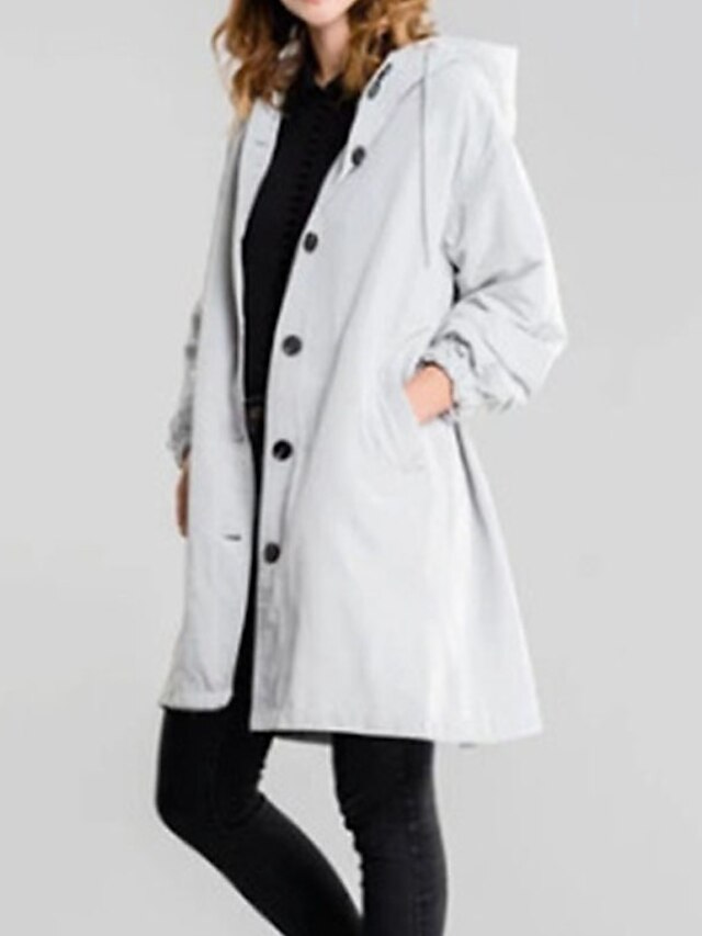 Womens Clothing Womens Outerwear | Womens Trench Coat Regular Pocket Coat White Black Blue Army Green Khaki Sporty Street Fall S