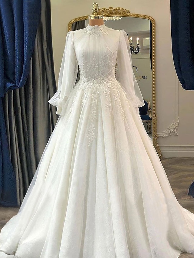  Engagement Rétro Vintage Années 1940/1950 Grande occasion Robes de mariée Robe de Soirée Col Haut manche longue Traîne Tribunal Dentelle Robes de mariée Avec Plissé Appliques 2024