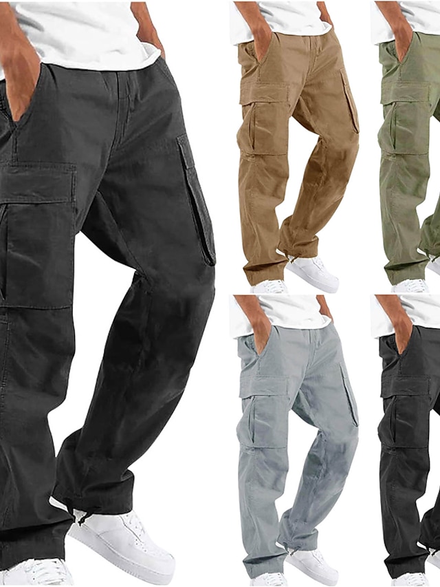  Men's Joggers Cargo Pants Trousers Drawstring Elastic Waist Multiple Pockets Fashion Streetwear Classic Style Casual Daily Comfort Breathable Soft Solid Color Green Black Gray S M L