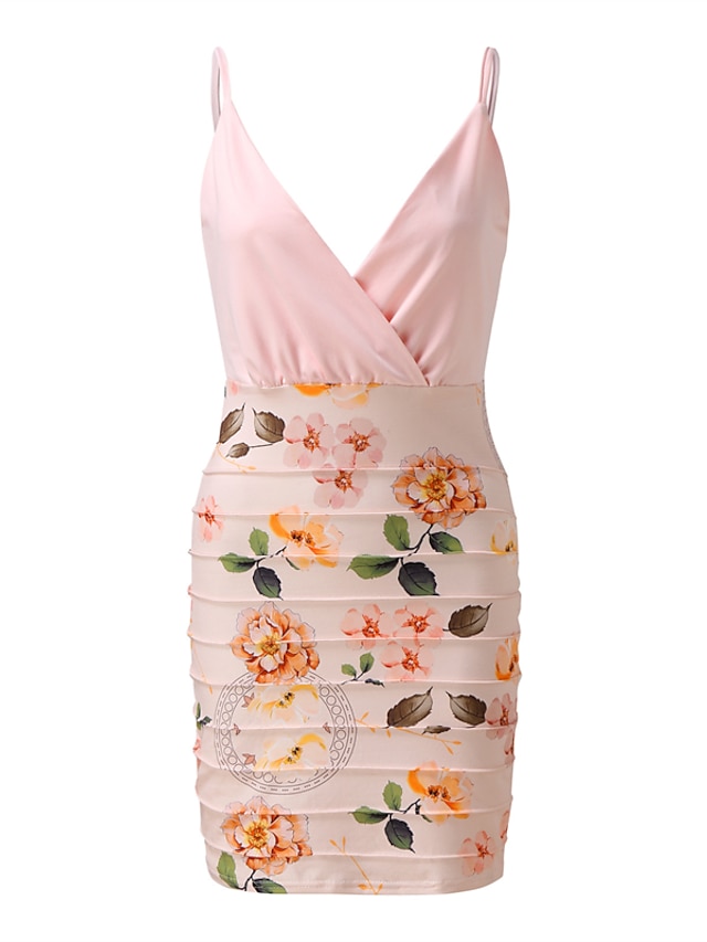 Womens Clothing Womens Dresses | Womens Bodycon Short Mini Dress Light Pink Purple Pink Yellow Red Sleeveless Floral Backless Co