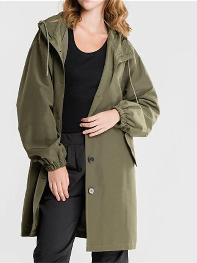 Womens Clothing Womens Outerwear | Womens Trench Coat Regular Pocket Coat White Black Blue Army Green Khaki Sporty Street Fall S