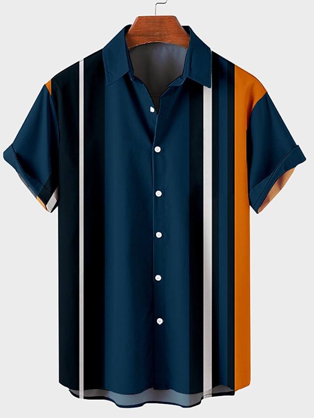  Men's Summer Hawaiian Shirt Shirt Print Striped Aloha Turndown Street Daily Button-Down Print Short Sleeve Tops Designer Casual Fashion Breathable Wine Blue Gray
