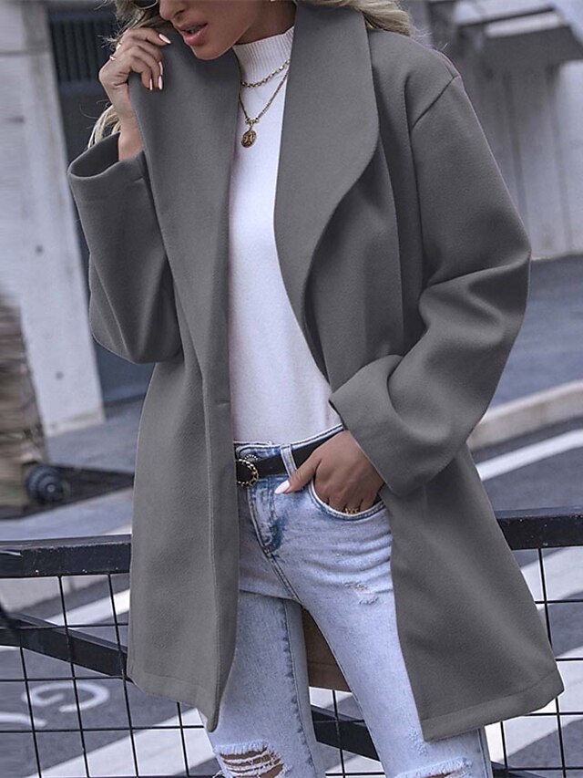 Womens Clothing Womens Outerwear | Womens Coat Street Daily Going out Fall Winter Long Coat Regular Fit Windproof Warm Casual St