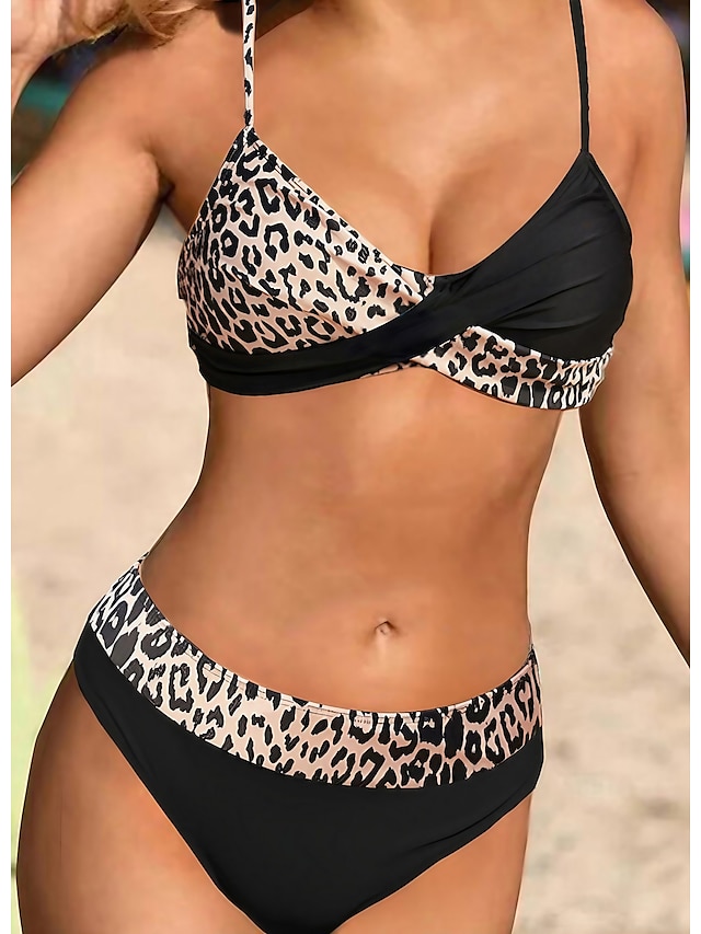  Dame Normal Badetøj Bikini 2 stk badedragt 2 stk Leopard Med stropper Ferie Sexet Badedragter