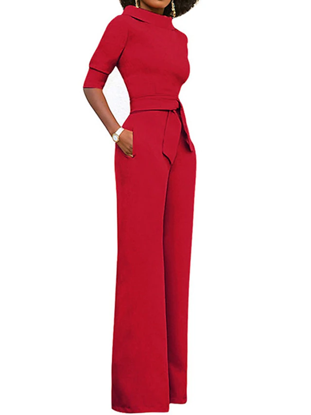 Jumpsuits for Women Dressy Pocket Solid Color Turtleneck Elegant Party ...