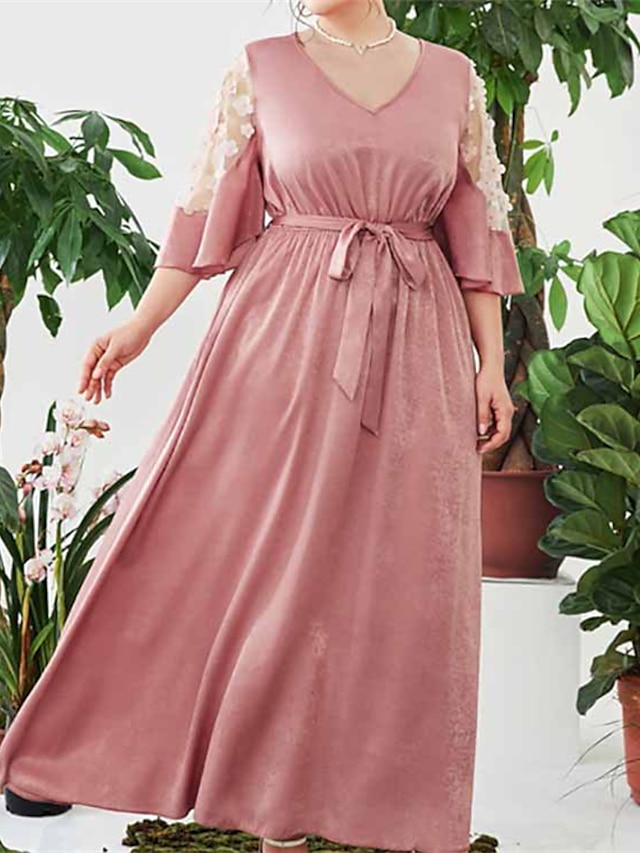 Womens Clothing Plus Size Collection | Womens Plus Size A Line Dress Floral V Neck Half Sleeve Spring Summer Casual Vintage Maxi