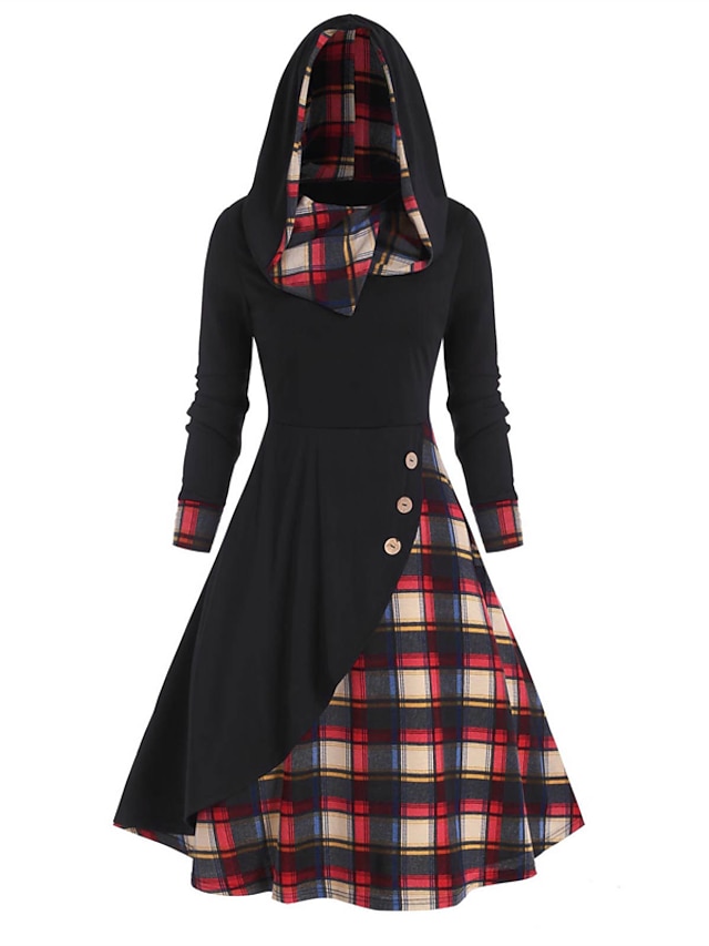 Women's New Year's Eve Dress Tartan Dress Sheath Dress Black Wine Red ...