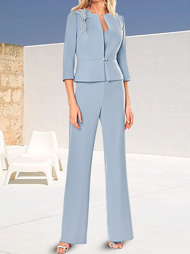 Two Piece Jumpsuit / Pantsuit Mother of the Bride Dress Elegant V Neck Floor Length
