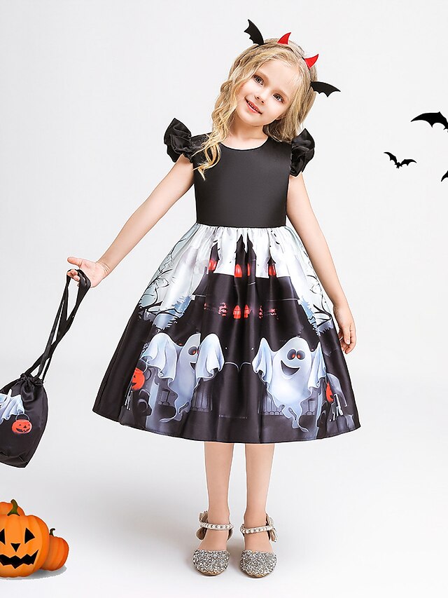 vestido de calabaza fantasma de halloween para niñas pequeñas estampado de  rendimiento negro hasta la rodilla manga corta disfraz de princesa vestidos  halloween delgado 3-12 años 9254154 2022 – $