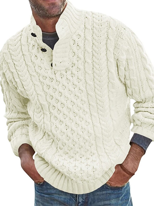 Men's Sweater Pullover Sweater Jumper Waffle Knit Knitted Braided Solid
