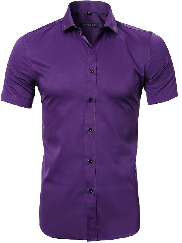  Men's Dress Shirt essential Shirt Black Pink Blue Navy White Purple Solid Color Collar Casual Short Sleeve Tops Basic