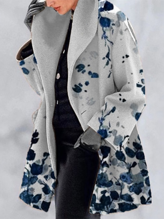  Pentru femei Jachete Iarnă Palton de iarnă Palton Rezistent la Vânt Cald În aer liber Stradă Zilnic Vacanță Supradimensionat Imprimeu Cu Un Nasture Rever Stil de strada Floral Fit regulat