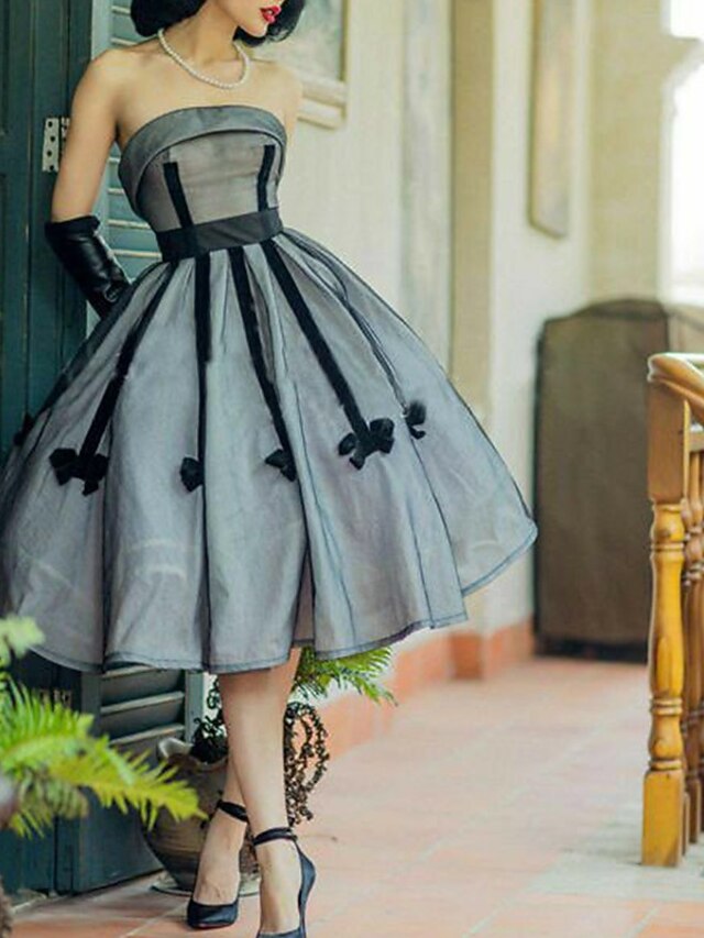 A-Line Cocktail Dresses Elegant Dress Wedding Guest Party Wear Knee Length Sleeveless Strapless Satin with Sash / Ribbon Pleats Dresses2