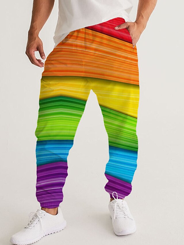  Men's Sweatpants Joggers Trousers Drawstring Side Pockets Elastic Waist Rainbow Graphic Prints Comfort Breathable Sports Outdoor Casual Daily Streetwear Designer White Rainbow Micro-elastic