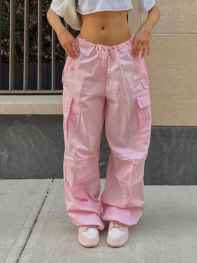 Women's Cargo Pants Pants Trousers Baggy Pants Fashion Low Waist Solid Color Pocket Baggy Quick Dry Inelastic Causal Black White Pink Khaki Spring, Fall, Winter, Summer Loose Fit 33