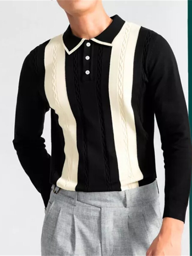  Homme POLO Polo Pull T Shirt golf Bloc de couleur Col rabattu Noir Plein Air du quotidien manche longue Bouton bas Vêtement Tenue Mode Casual Confortable