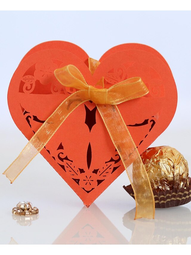  Γάμου Καρδιά Κουτιά Δώρων Μη υφαντό Χαρτί Κορδέλες 100τμχ
