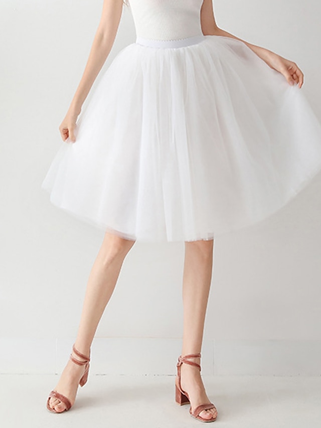  Women's Skirt Swing Tutu Knee-length Skirts Layered Tulle Solid Colored Carnival Performance Spring & Summer Organza Basic Black White Pink Dusty Rose