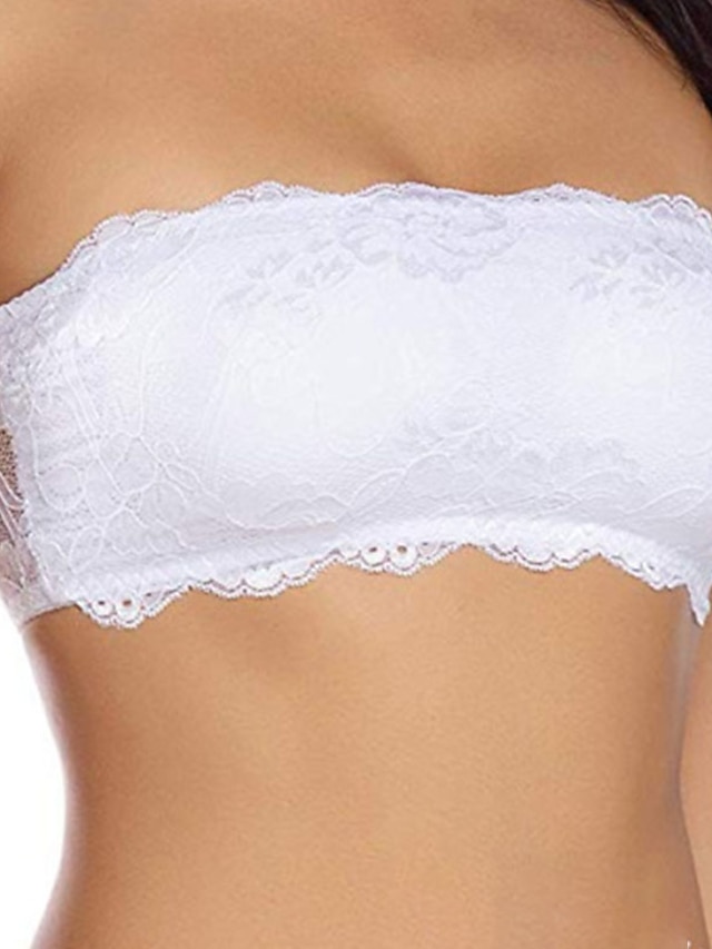  Women's Lace Bras Padded Bras Tube Bra Strapless Bras Full Coverage Scoop Neck Breathable Invisible Lace Pure Color Pull-On Closure Date Party & Evening Casual Daily Polyester 1PC White Black / 1 PC