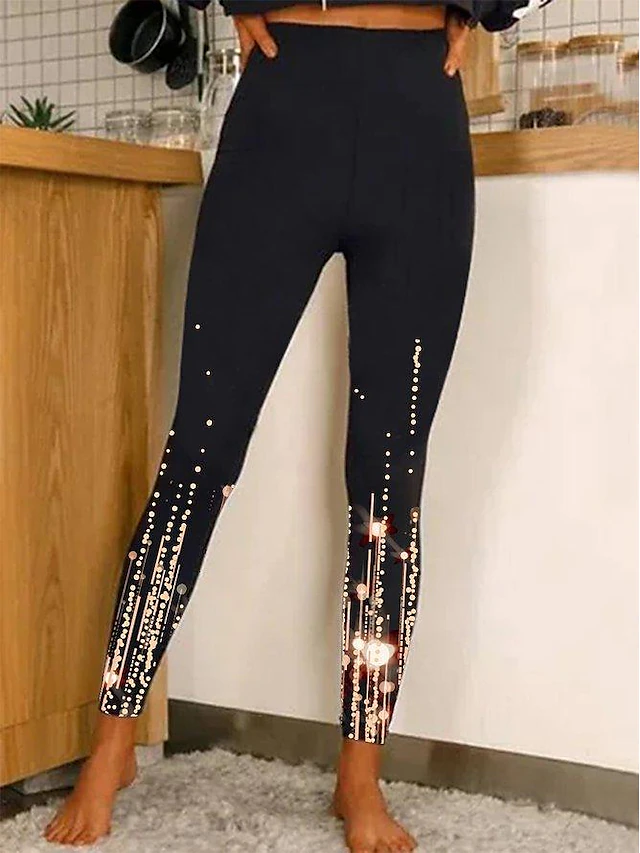 Women's Normal Tights Leggings Designer Sparkle Sparkle & Shine Long High Waist Graphic Prints Flower / Floral Print Butt Lift Comfort Tummy Control High Elasticity Yoga Weekend A B C D Skinny 7