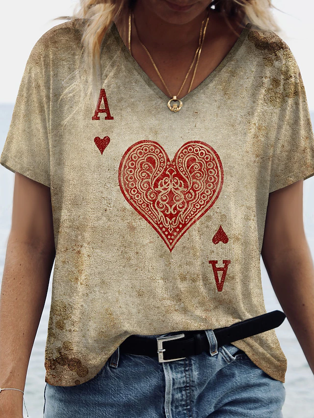 Women's T shirt Tee Brown Graphic Heart Print Short Sleeve Daily ...