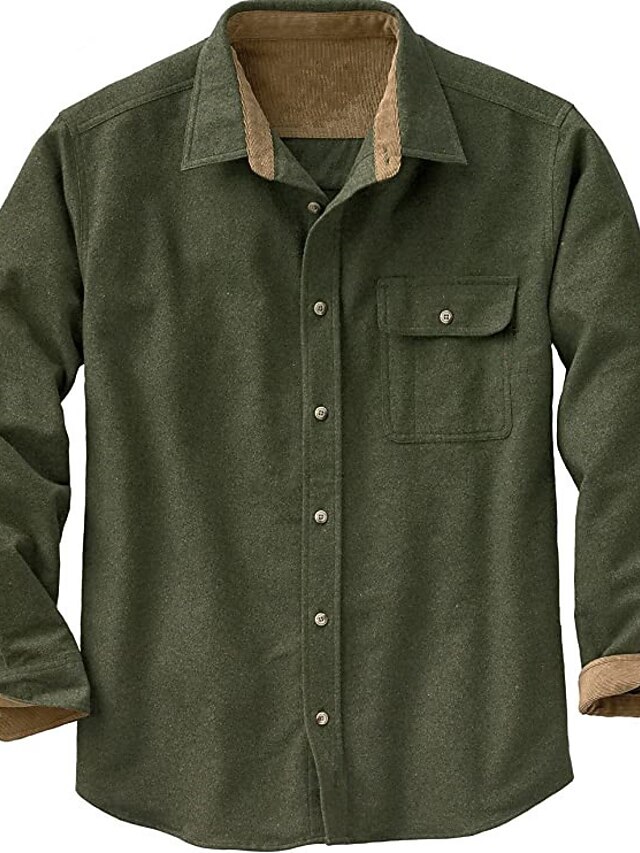 Men's Flannel Shirt Solid Color Turndown Street Daily ButtonDown Long