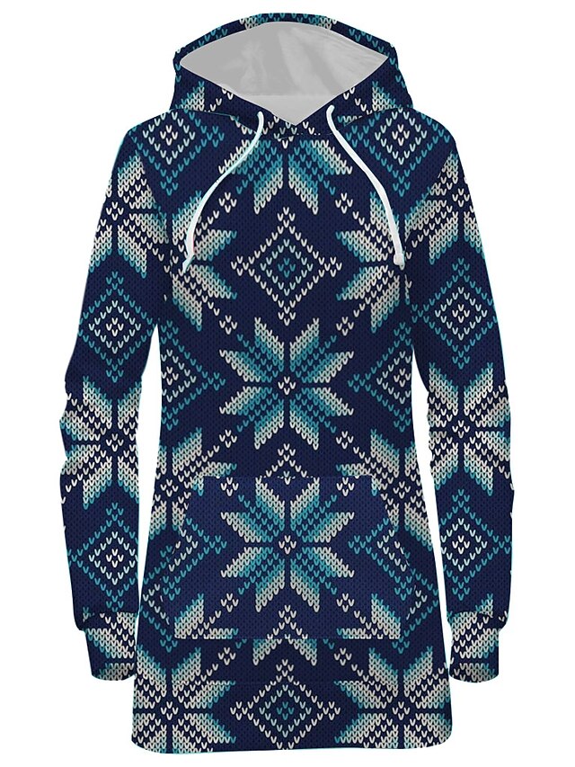 Women's Pullover Hoodie Dress Geometric Front Pocket Print Daily