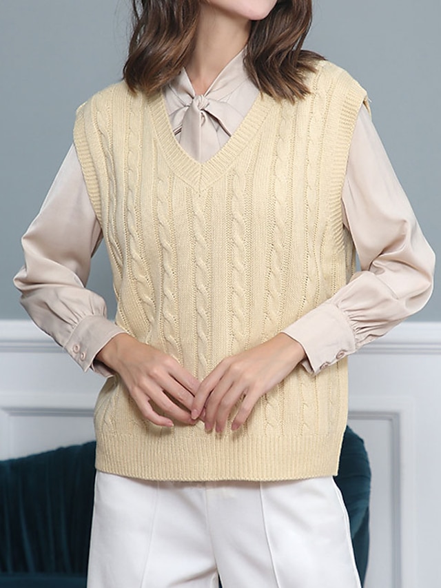  Amazon vânzări fierbinte pulover vestă de modă europeană și americană ocazional pulover fără mâneci cablu cu decolteu în V vestă tricotată femei