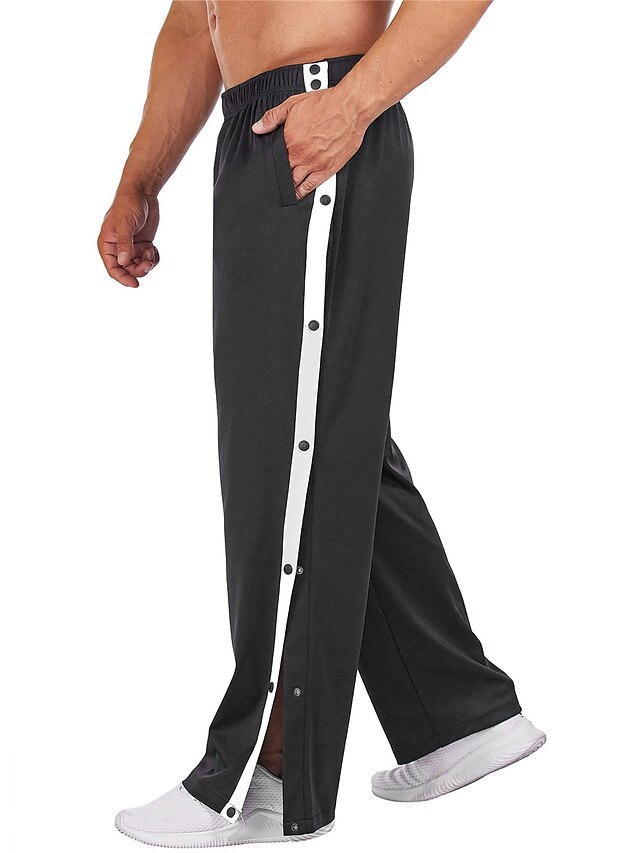 Men's Tear Away Basketball Pants High Split Snap Button Casual Post-Surgery Sweatpants with Pockets