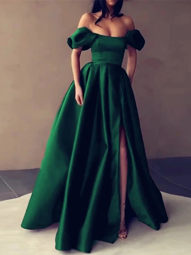 A-Line Evening Gown Red Green Dress Wedding Guest Engagement Floor ...