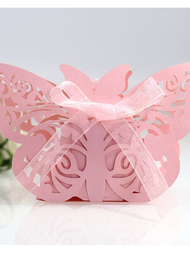  Wedding Butterfly Gift Boxes Non-woven Paper Ribbons 100pcs