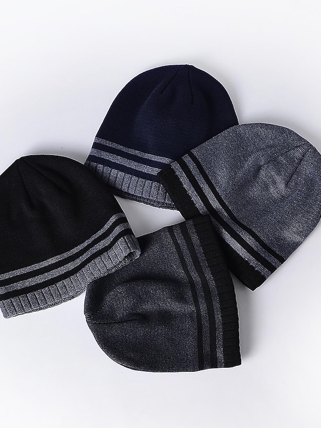  Men's Hat Beanie / Slouchy Outdoor Dailywear Knitted Stripe Windproof Warm Breathable Black