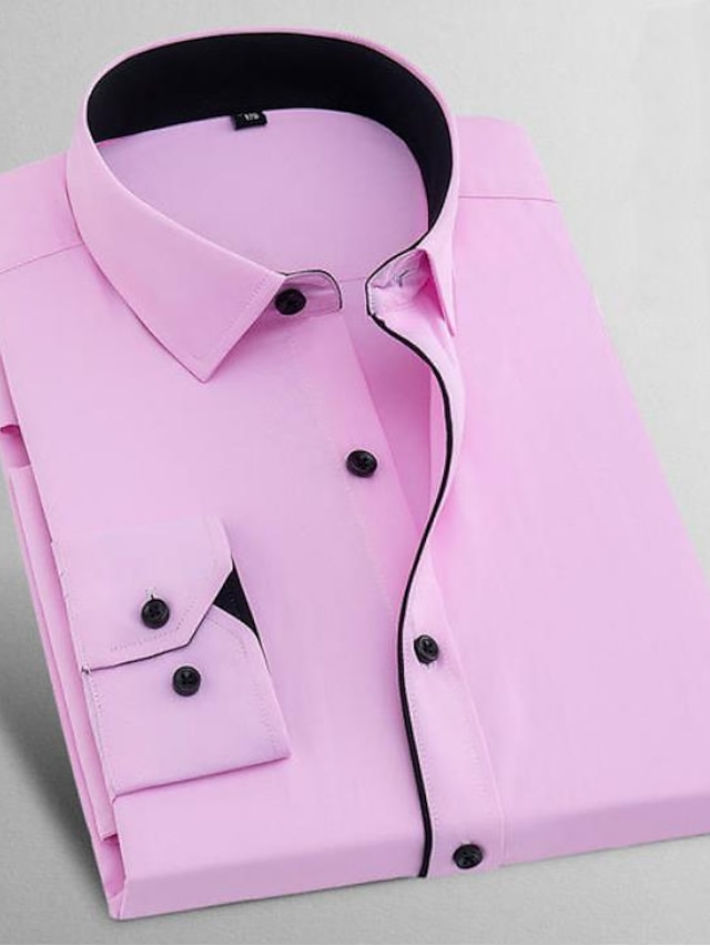  Муж. Рубашка Кнопка рубашка Рубашка с воротничком Черный Белый Розовый Длинный рукав Графические принты Свадьба Офис Одежда
