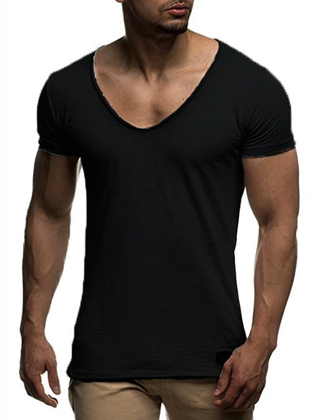 Men's T shirt Tee Tee Plain Round Neck Fitness Gym Short Sleeve ...