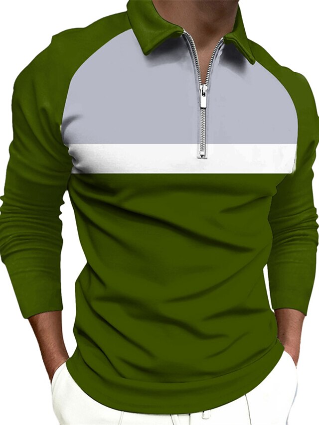  Homme POLO T Shirt golf Polo quart de zip Bloc de couleur Col rabattu Vert Véronèse Bleu Marine Noir Plein Air du quotidien Manches Longues Zippé Vêtement Tenue Mode Casual Confortable