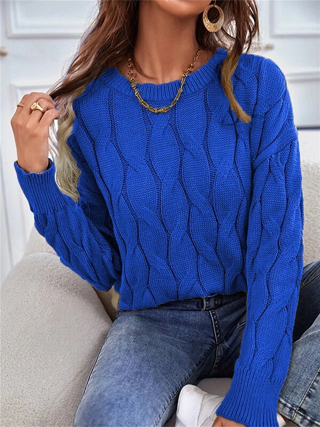 Women's Pullover Sweater jumper Jumper Cable Knit Knitted Pure Color ...
