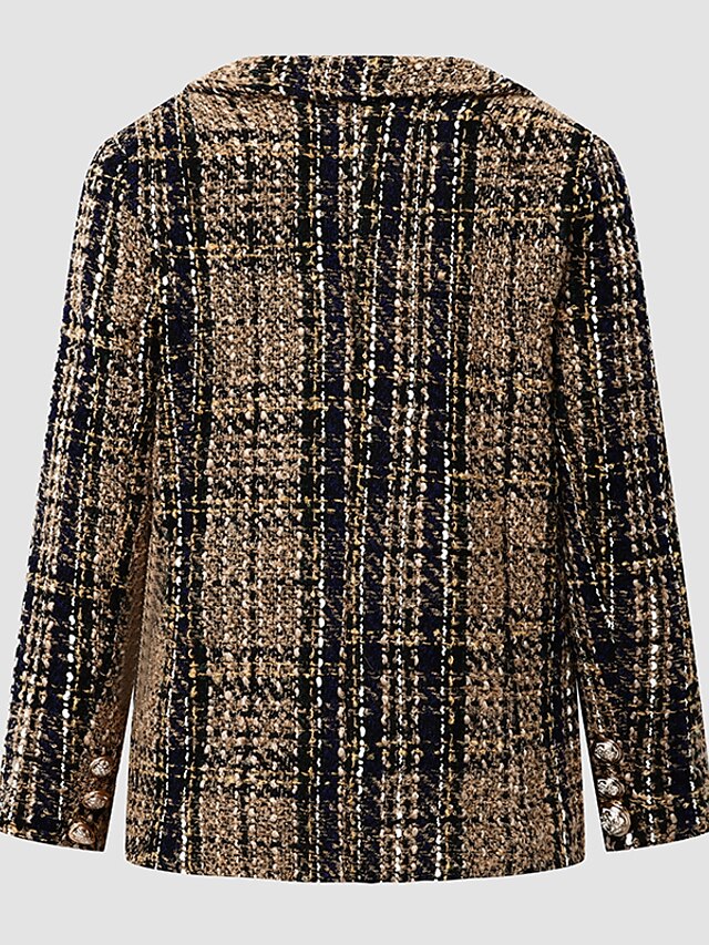 Women's Blazer Tweed Maillard Plaid Long Sleeve Coat Fall Winter ...