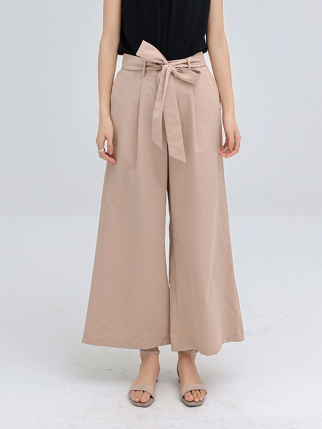 Womens Culottes Wide Leg Chinos Pants Trousers Green Khaki Dark Gray Mid Waist Fashion Casual 