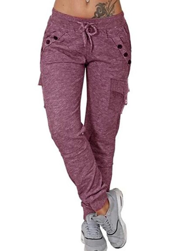Women's Sweatpants Joggers Cargo Pants Blue Pink Light Grey Mid Waist