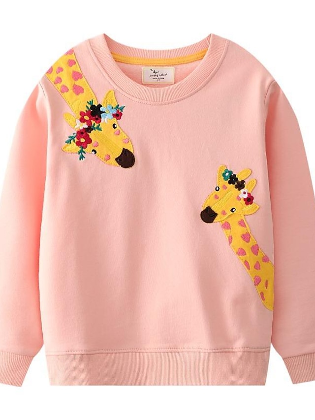  sweatshirt voor meisjes met lange mouwen giraffe levendig roze katoenen kindertops herfst winter mode dagelijks normale pasvorm 3-6 jaar