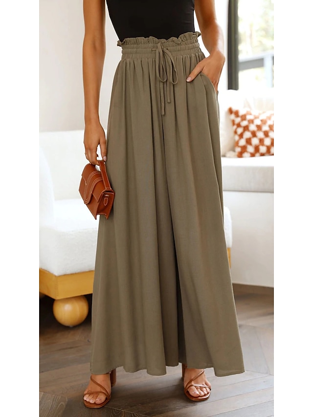 Women's Culottes Wide Leg Wide Leg Chinos Solid Color Maillard Side ...