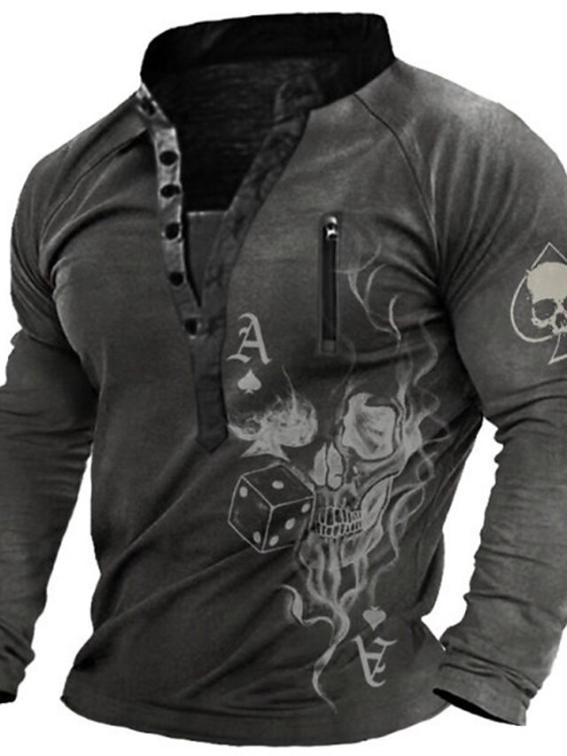  Men's Graphic Skull Button-Down Print Outdoor Daily Sports 3D Print Plus Size Basic Designer Hoodies Sweatshirts  Long Sleeve Dark Gray