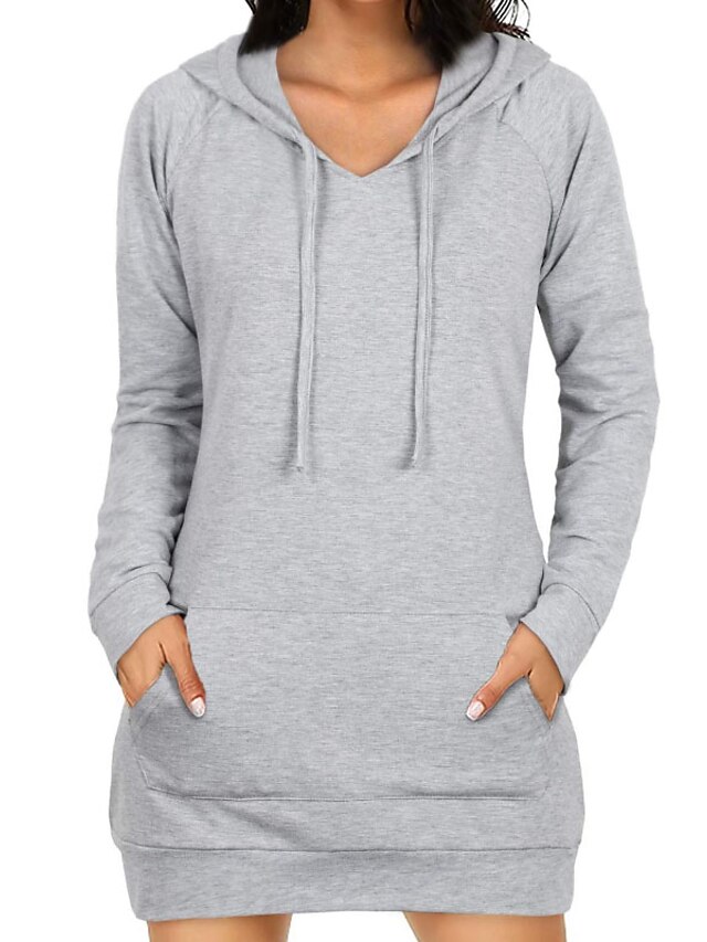 Women's Hoodie Dress Sheath Dress Short Mini Dress Black Gray Navy Blue Long Sleeve Pure Color