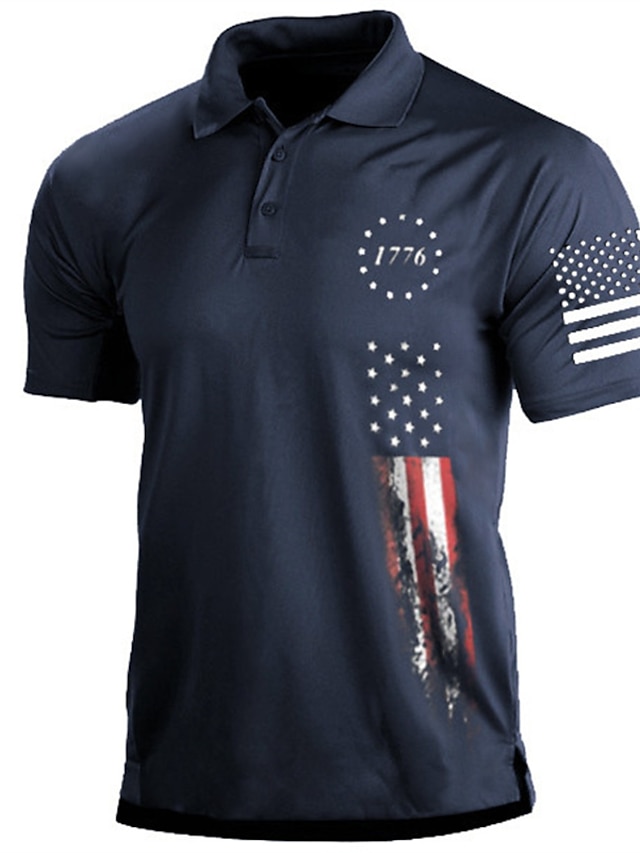  Męskie Koszulki polo Koszula golfowa Ulica Codzienny Wieczorne Krótki rękaw Moda Codzienny Gwiazda 3D Przycisk w dół Wiosna i lato Regularny Czarny Biały Zieleń wojskowa Granatowy Ciemnozielony Szary