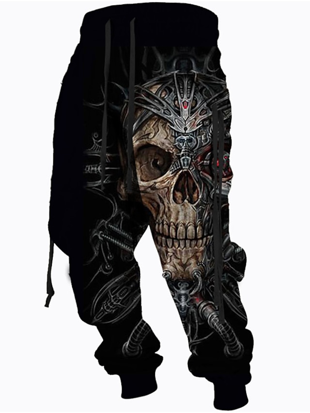  Men's Sweatpants Joggers Trousers Drawstring Side Pockets Elastic Waist Skull Graphic Prints Comfort Breathable Sports Outdoor Casual Daily Cotton Blend Streetwear Designer Black Micro-elastic