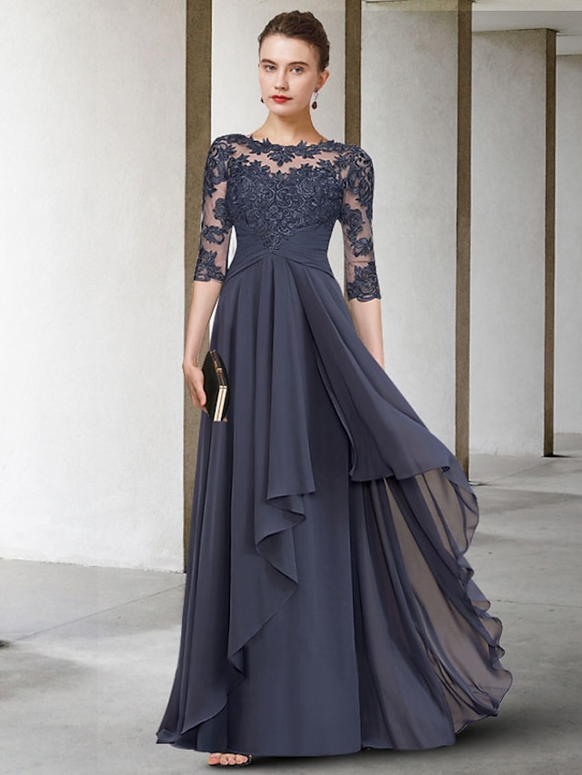 A-Line Mother of the Bride Dress Elegant Plus Size Jewel Neck Floor ...