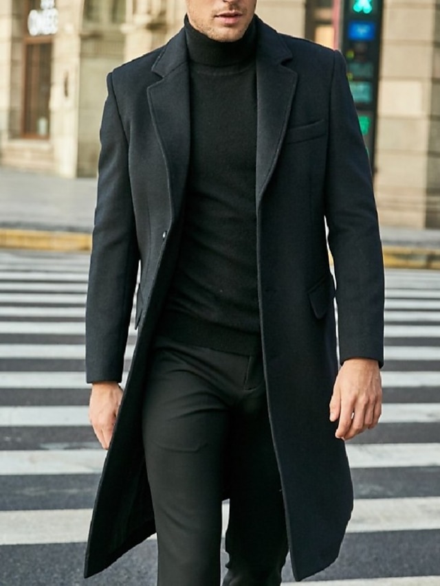  klassisk udendørs overfrakke ensfarvet blazer plus size slim fit enkeltradet tre-knapper sort grå 2024