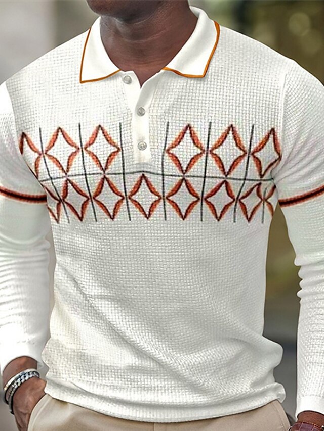  Men's Polo Shirt Knit Polo Sweater Golf Shirt Graphic Turndown Blue Coffee White Print Street Daily Long Sleeve Button-Down Clothing Apparel Fashion Casual Comfortable
