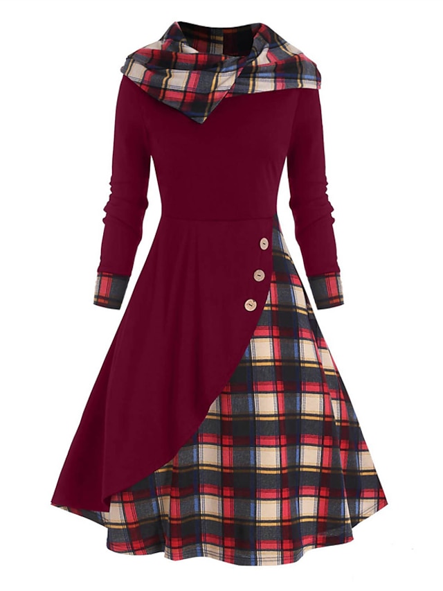 Women's New Year's Eve Dress Tartan Dress Sheath Dress Black Wine Red