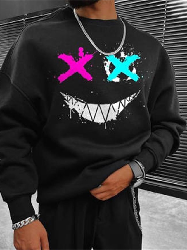  Men's Sweatshirt Pullover Black Crew Neck Graphic Print Going out Streetwear Designer Casual Winter Fall & Winter Clothing Apparel Hoodies Sweatshirts  Long Sleeve